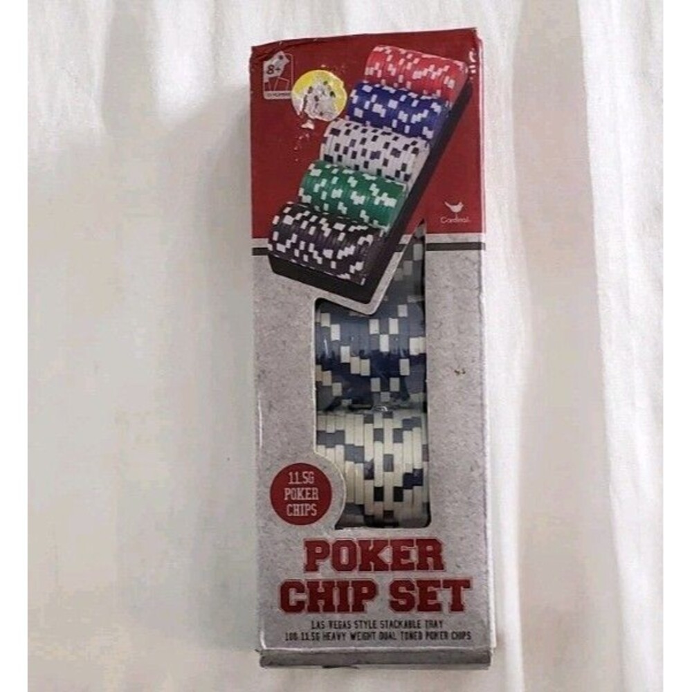 Cardinal Industries Poker Chip Set With 100 11.5G Chips & Stackable Tray New Box